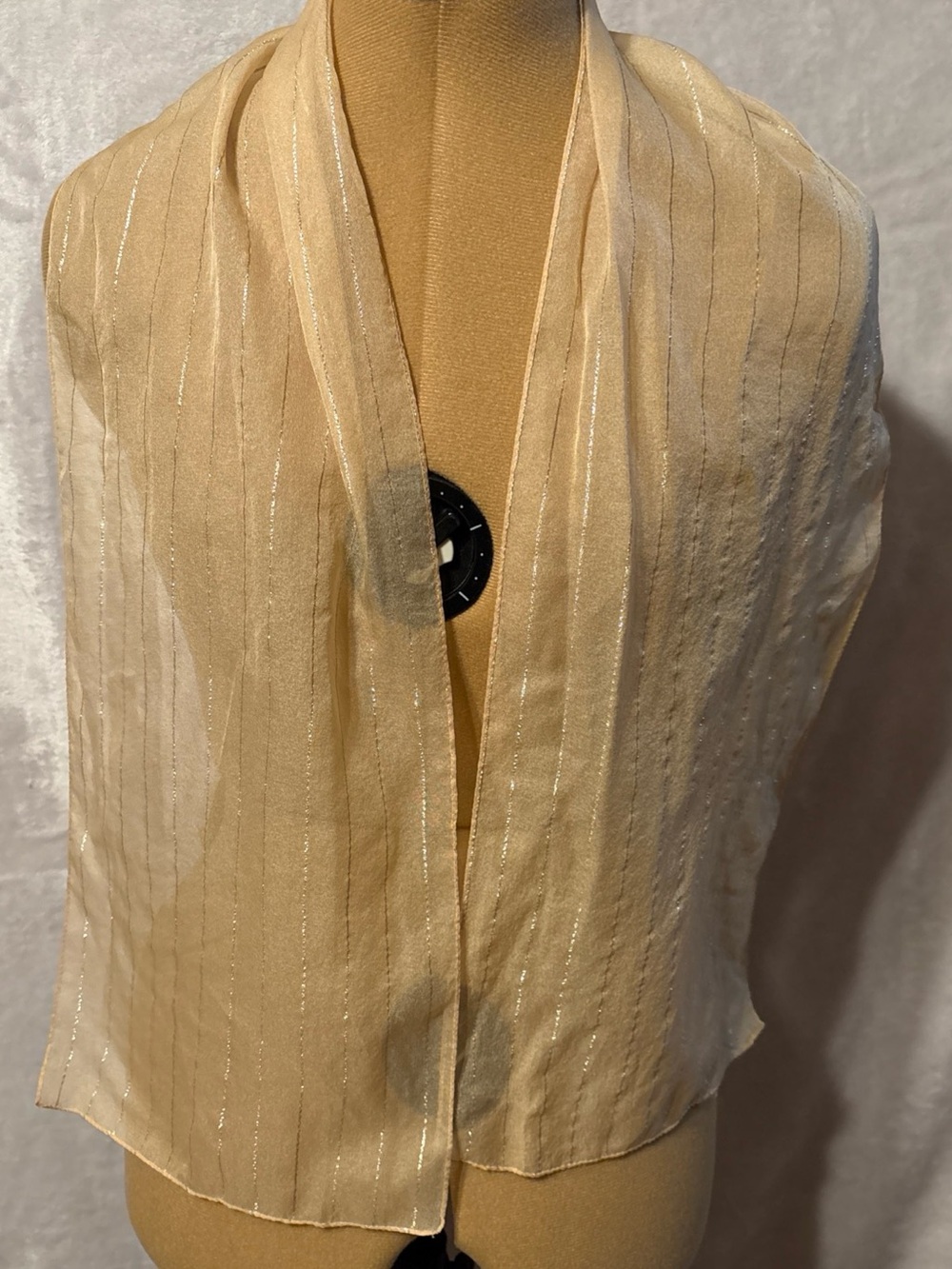 Sheer Metallic-Striped Wrap Scarf in Cream 52x9”